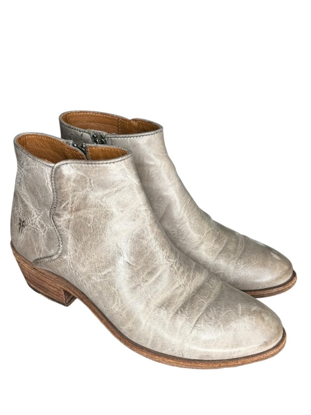 Frye Women’s Carson Piping Gray Leather Booties US 6.5 M Graphite Western Casual